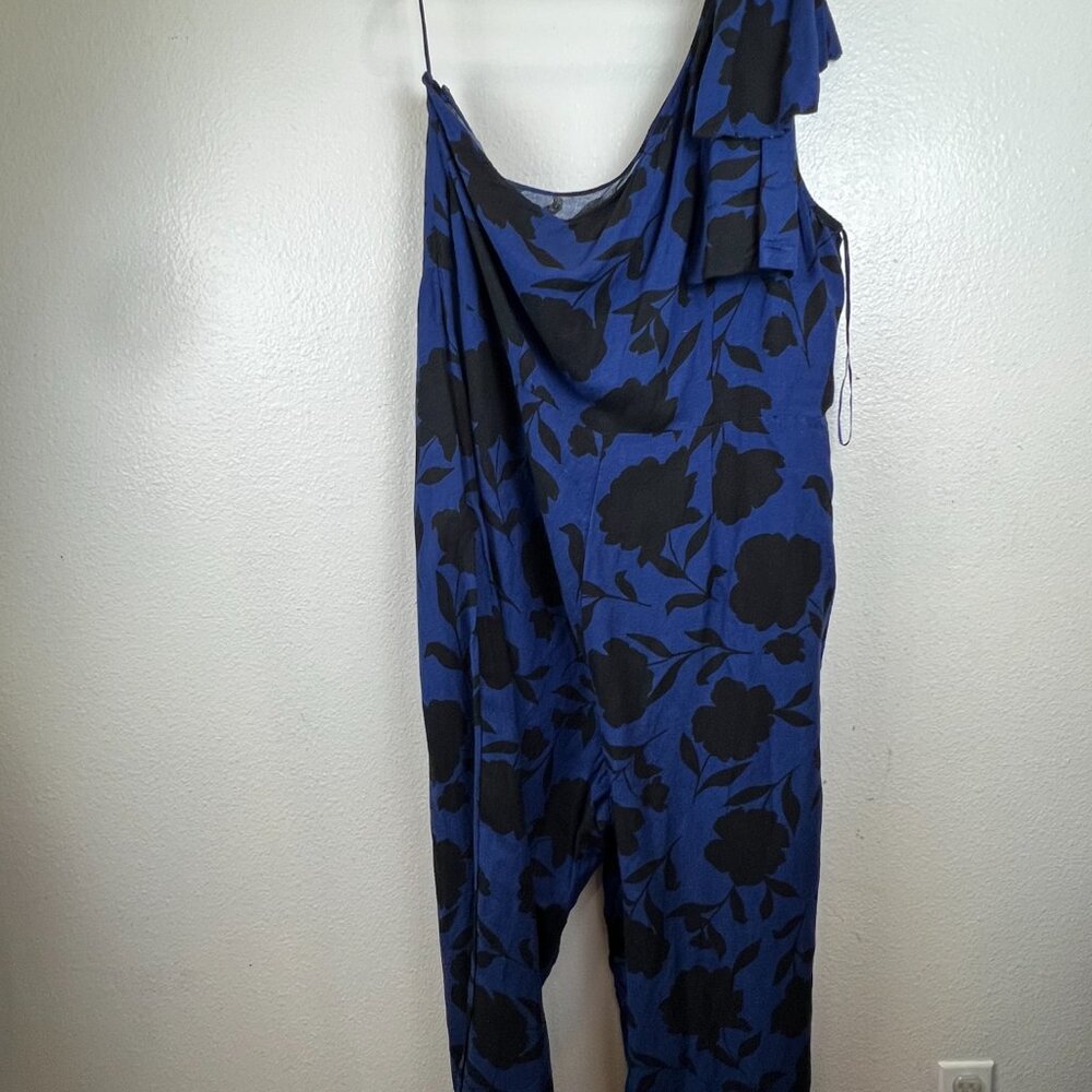 NWT Kate Spade New York Blue Black Floral Linen Blend Jumpsuit Size 22 - Picture 7 of 10